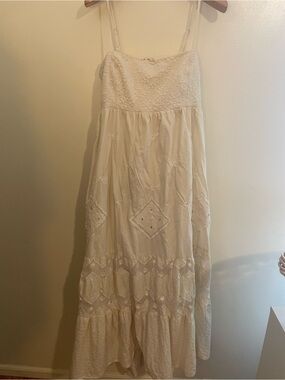 Lucky Brand 2024 Cream Embroidered Backless Maxi Dress